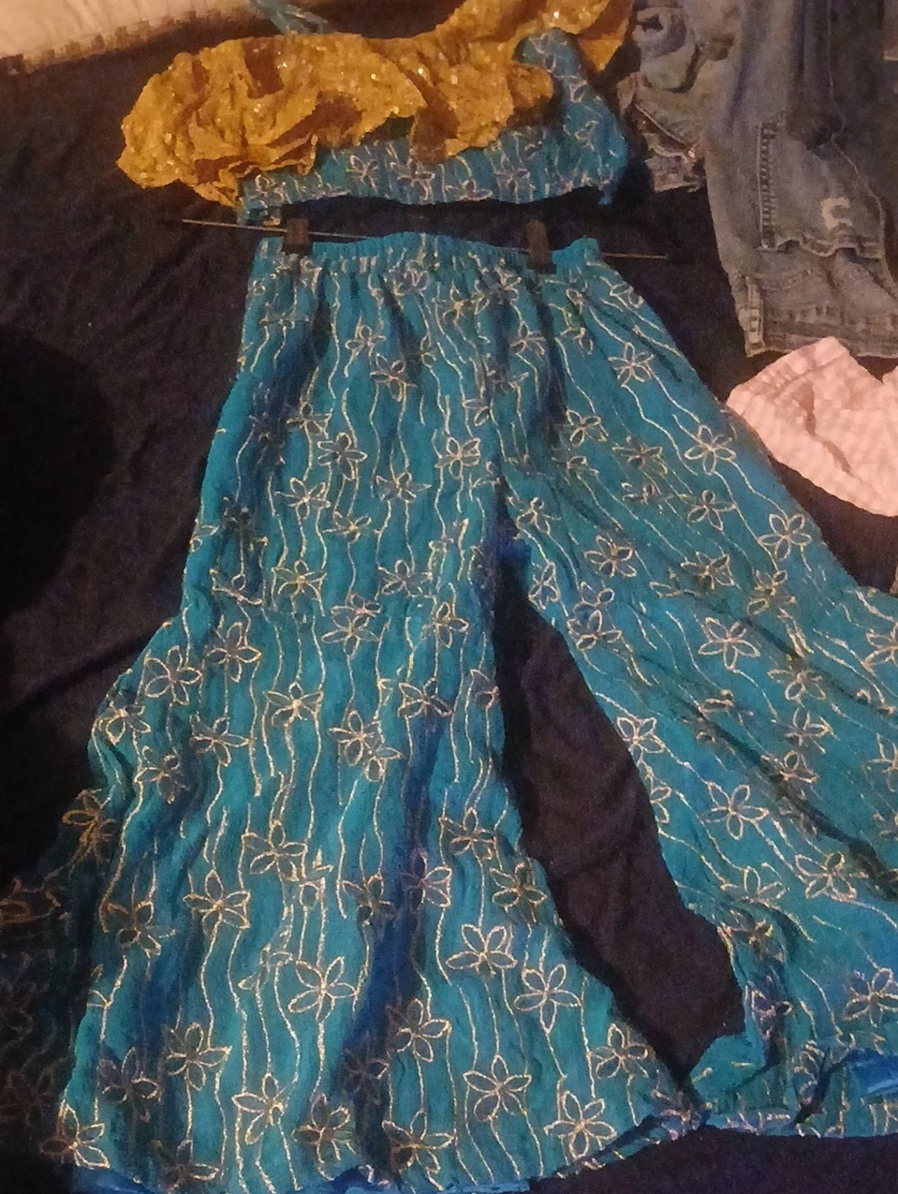 Women’s Teal Floral Wide-Leg Pants - Unbranded